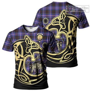 Dunlop Modern Tartan T-Shirt with Family Crest Celtic Wolf Style