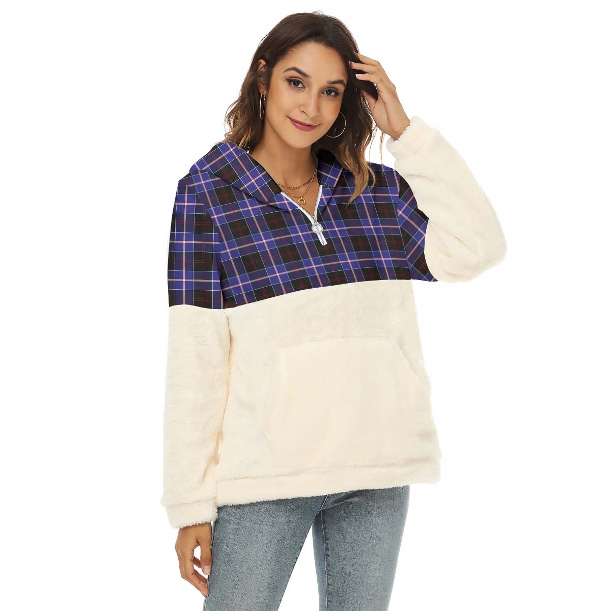 Dunlop Modern Tartan Women's Borg Fleece Hoodie With Half Zip Female - Tartanvibesclothing