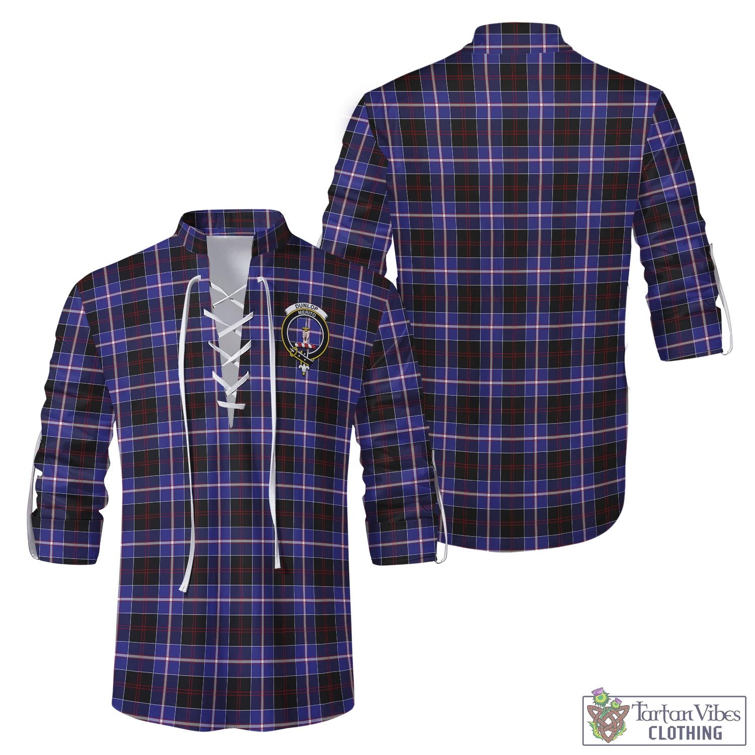 Tartan Vibes Clothing Dunlop Modern Tartan Men's Scottish Traditional Jacobite Ghillie Kilt Shirt with Family Crest