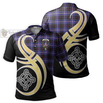 Dunlop Modern Tartan Polo Shirt with Family Crest and Celtic Symbol Style