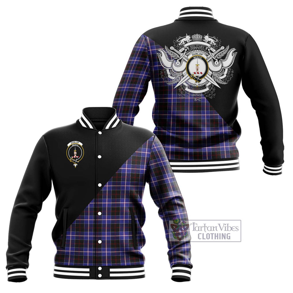 Dunlop Modern Tartan Baseball Jacket with Family Crest and Military Logo Style Unisex - Tartanvibesclothing Shop