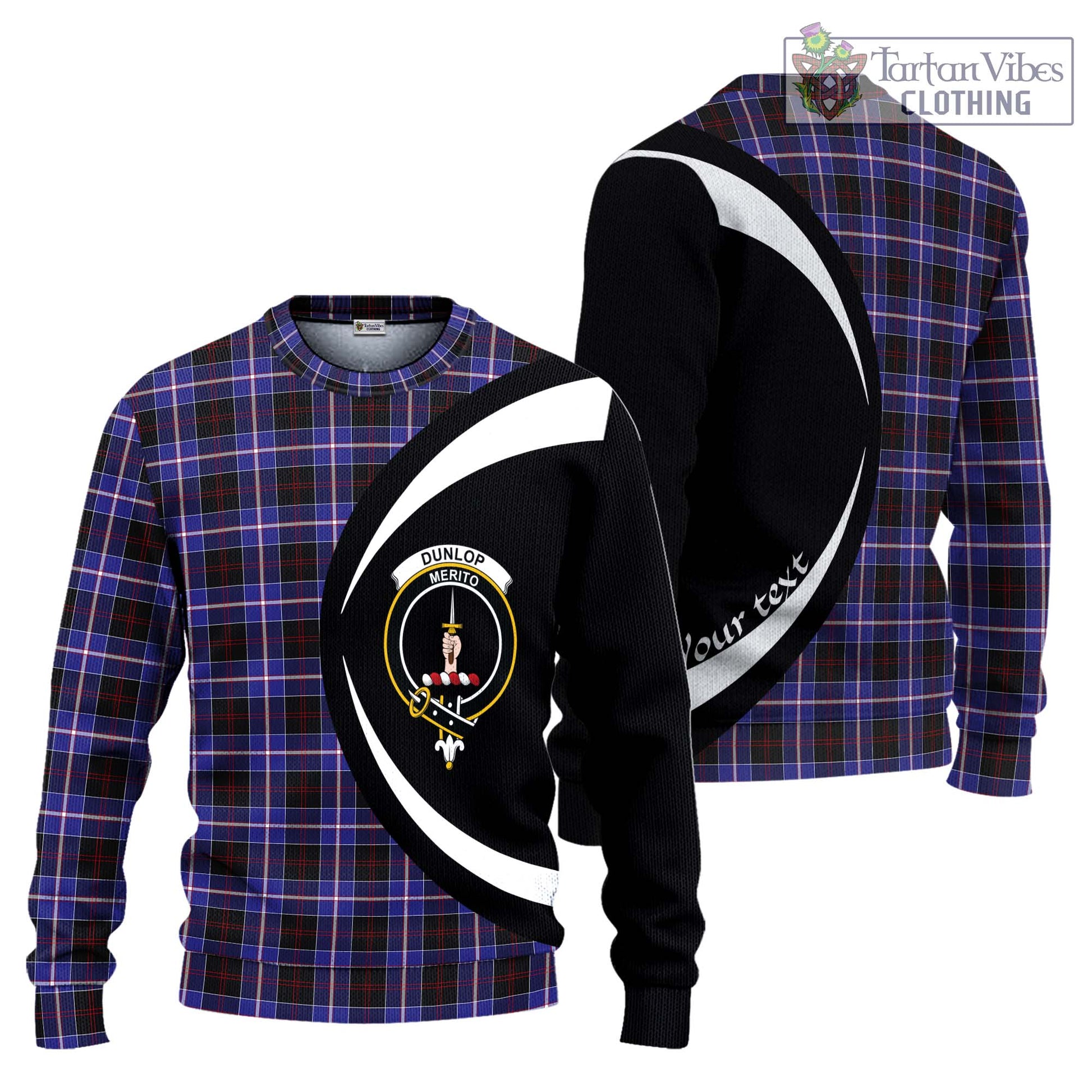 Dunlop Modern Tartan Ugly Sweater with Family Crest Circle Style Unisex - Tartan Vibes Clothing