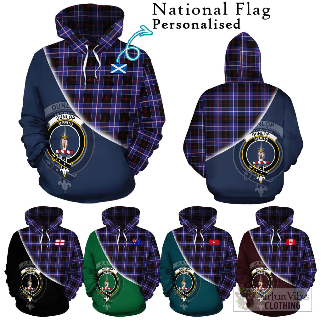 Dunlop Modern Tartan Hoodie with Personalised National Flag and Family Crest Half Style Zip Hoodie - Tartanvibesclothing Shop