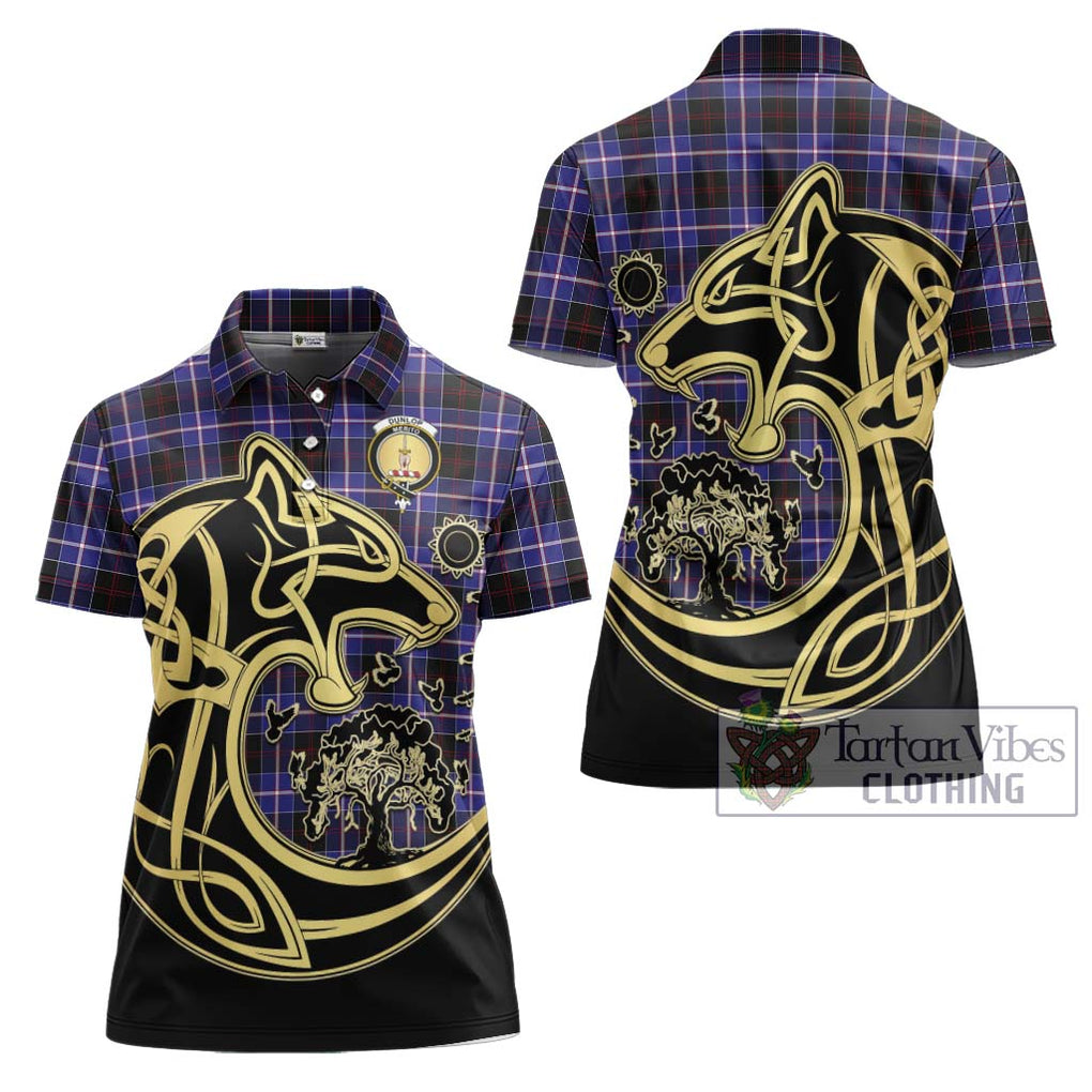 Dunlop Modern Tartan Women's Polo Shirt with Family Crest Celtic Wolf Style Women - Tartanvibesclothing Shop