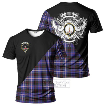 Dunlop Modern Tartan T-Shirt with Family Crest and Military Logo Style