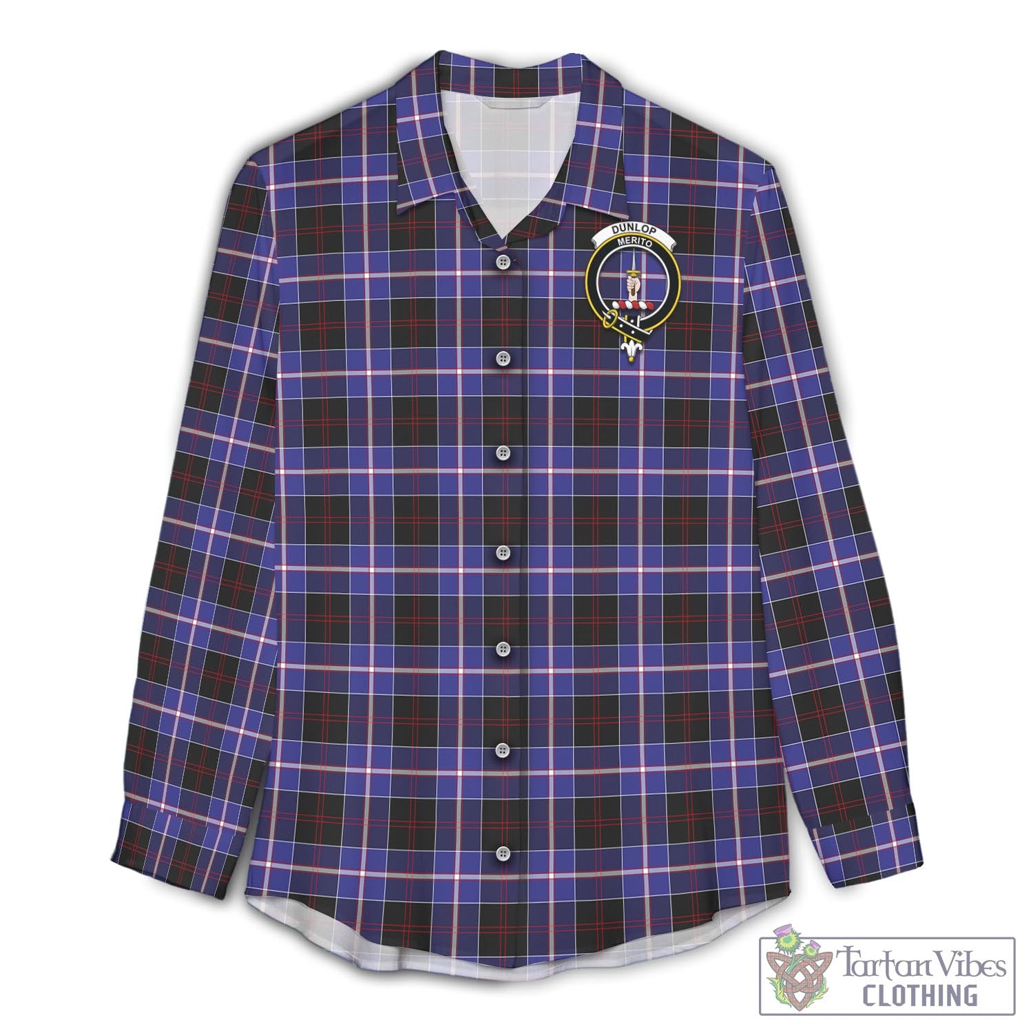 Tartan Vibes Clothing Dunlop Modern Tartan Womens Casual Shirt with Family Crest