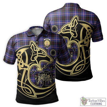 Dunlop Modern Tartan Polo Shirt with Family Crest Celtic Wolf Style