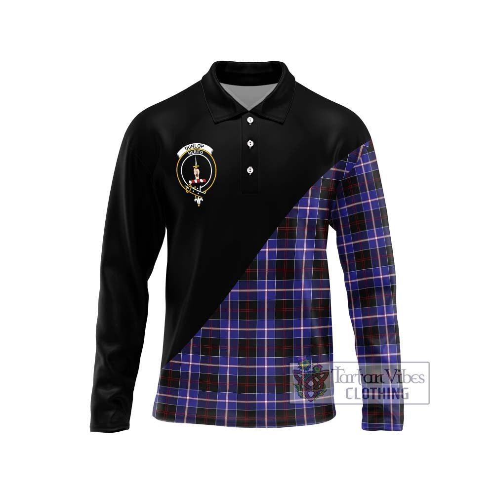 Dunlop Modern Tartan Long Sleeve Polo Shirt with Family Crest and Military Logo Style Unisex - Tartanvibesclothing Shop