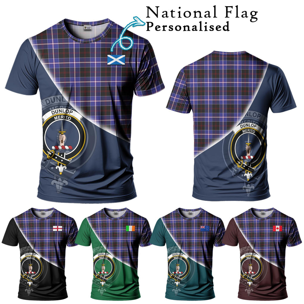 Dunlop Modern Tartan T-Shirt with Personalised National Flag and Family Crest Half Style Kid's Shirt - Tartanvibesclothing Shop