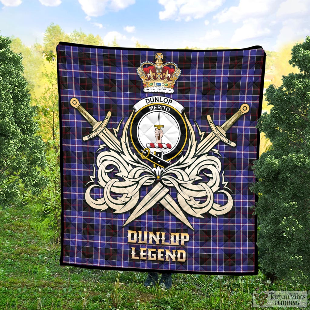 Tartan Vibes Clothing Dunlop Modern Tartan Quilt with Clan Crest and the Golden Sword of Courageous Legacy