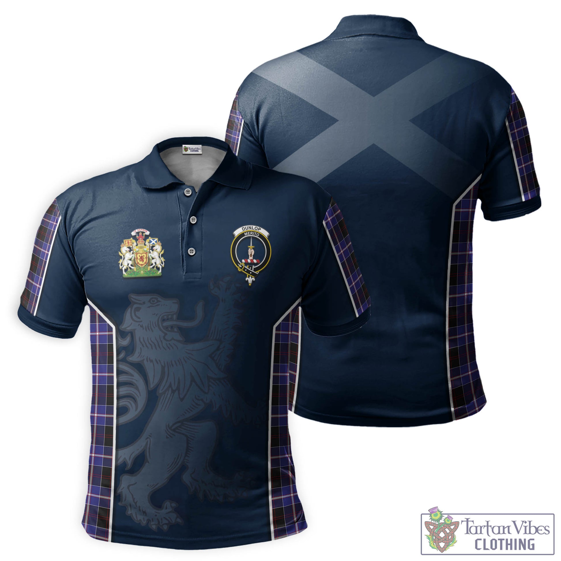 Tartan Vibes Clothing Dunlop Modern Tartan Men's Polo Shirt with Family Crest and Lion Rampant Vibes Sport Style