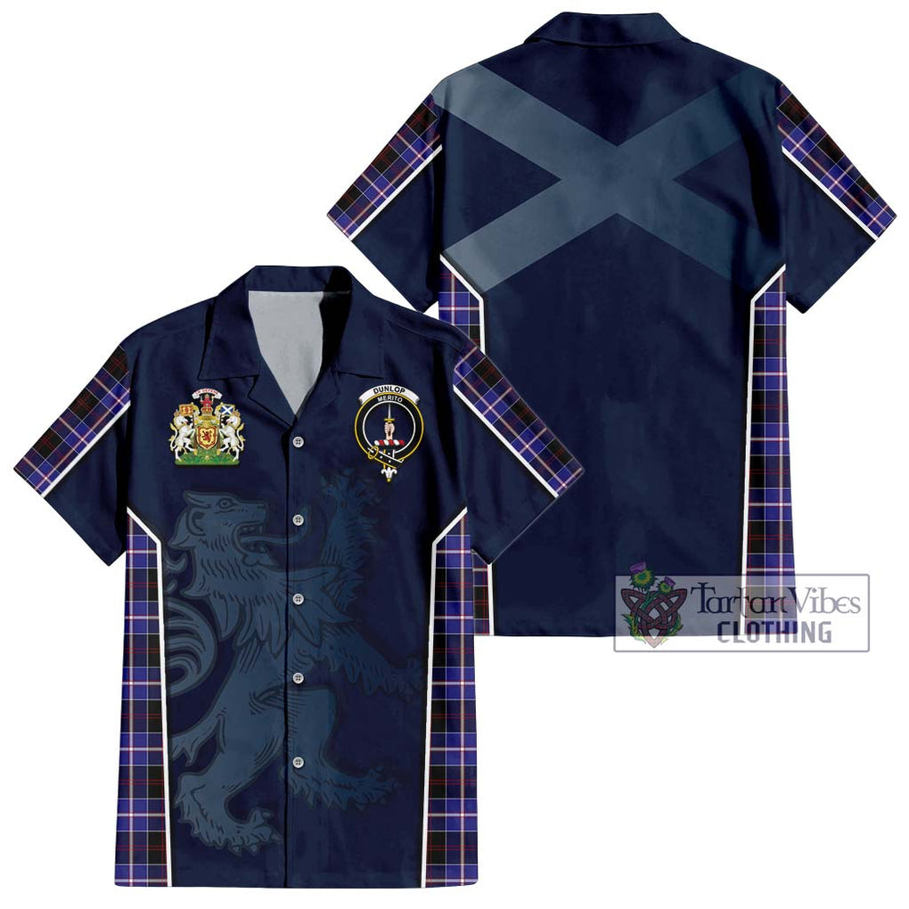 Dunlop Modern Tartan Short Sleeve Button Shirt with Family Crest and Lion Rampant Vibes Sport Style Kid - Tartan Vibes Clothing