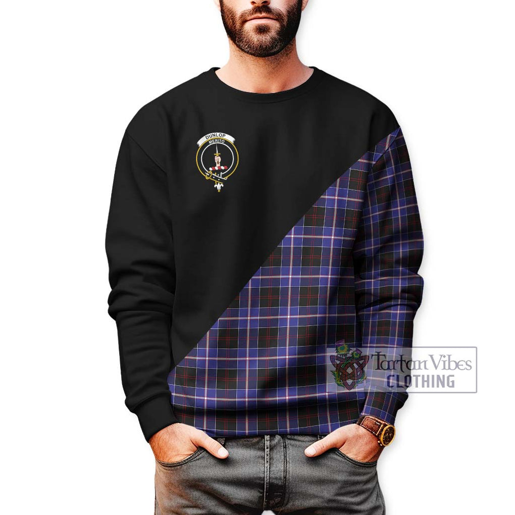 Dunlop Modern Tartan Sweatshirt with Family Crest and Military Logo Style Unisex - Tartanvibesclothing Shop