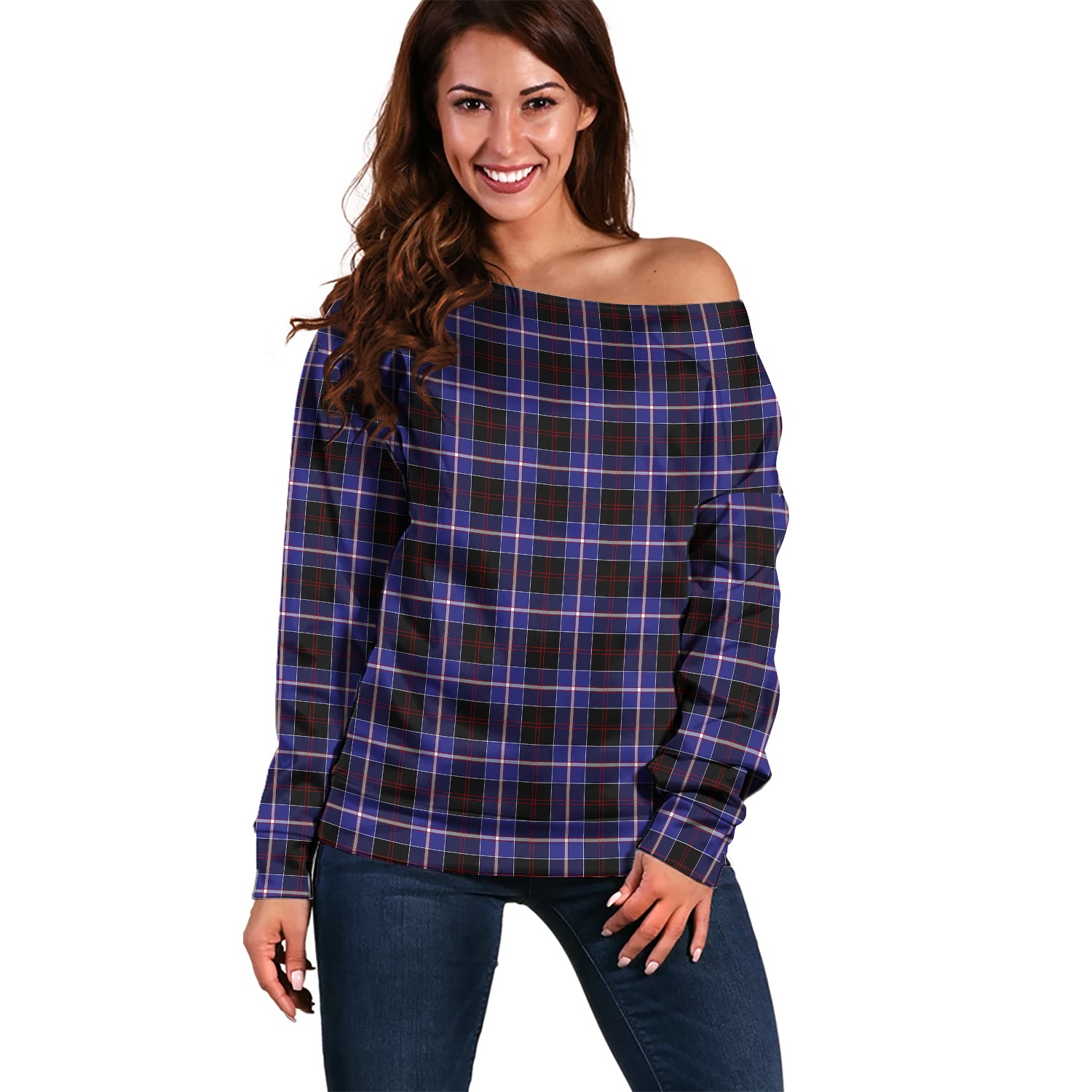 Dunlop Modern Tartan Off Shoulder Women Sweater Women - Tartanvibesclothing