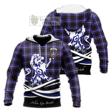 Dunlop Modern Tartan Knitted Hoodie with Alba Gu Brath Regal Lion Emblem