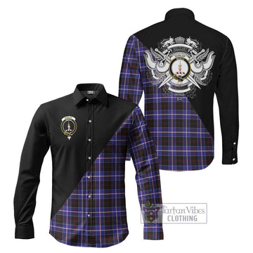 Dunlop Modern Tartan Long Sleeve Button Shirt with Family Crest and Military Logo Style