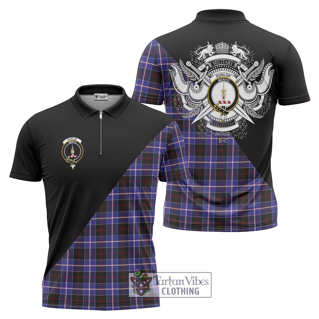 Dunlop Modern Tartan Zipper Polo Shirt with Family Crest and Military Logo Style Unisex - Tartanvibesclothing Shop