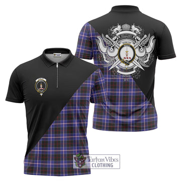 Dunlop Modern Tartan Zipper Polo Shirt with Family Crest and Military Logo Style