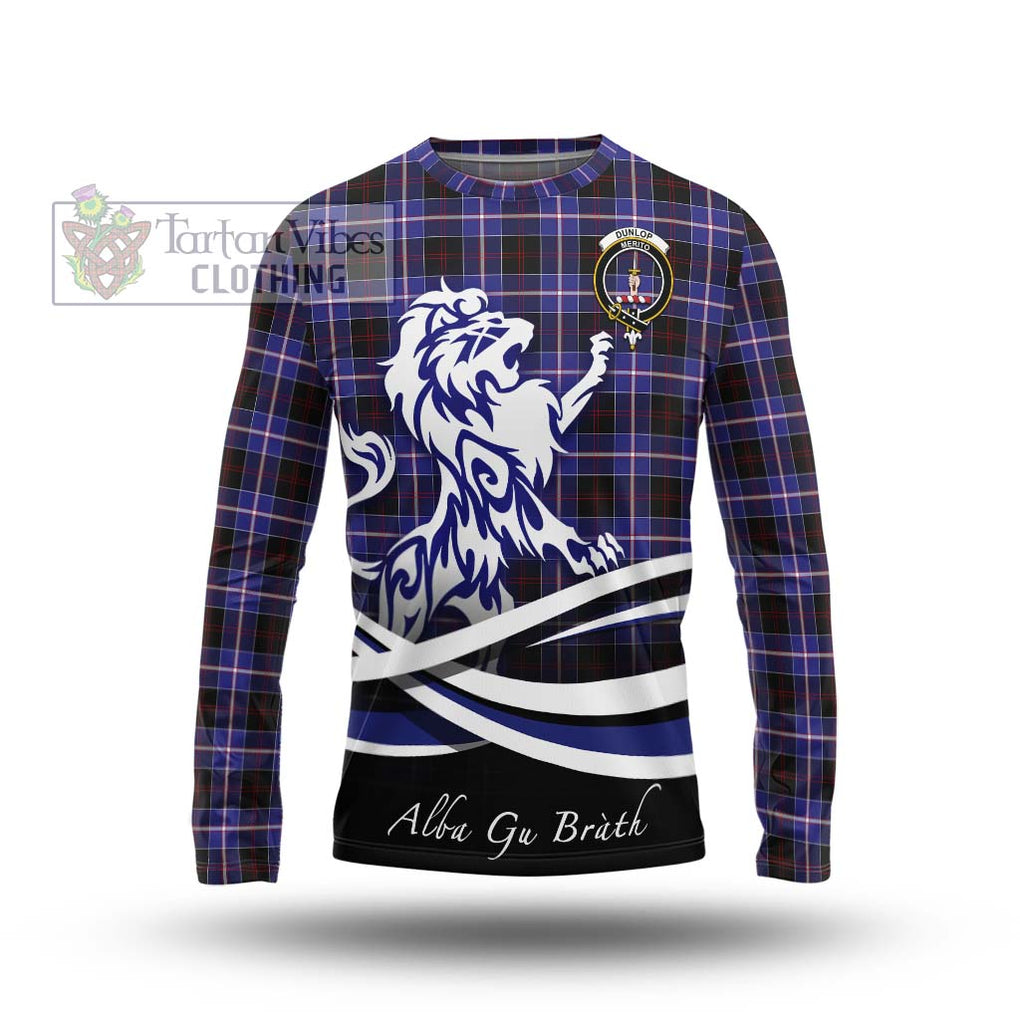 Dunlop Modern Tartan Long Sleeve T-Shirt with Alba Gu Brath Regal Lion Emblem Unisex - Tartanvibesclothing Shop