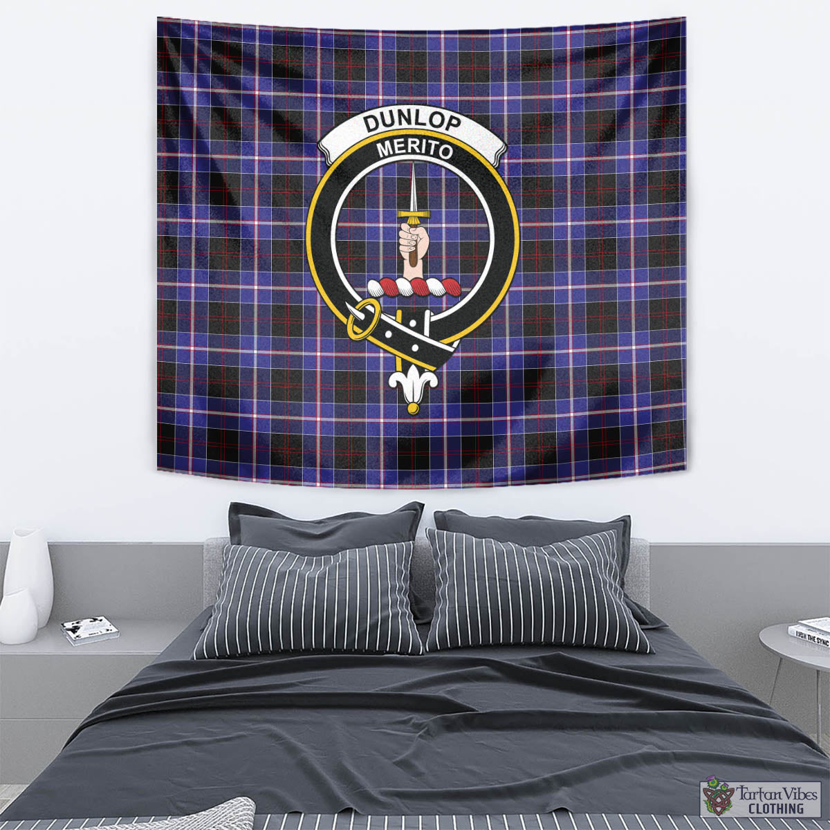 Tartan Vibes Clothing Dunlop Modern Tartan Tapestry Wall Hanging and Home Decor for Room with Family Crest