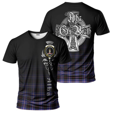 Dunlop Modern Tartan T-Shirt Featuring Alba Gu Brath Family Crest Celtic Inspired