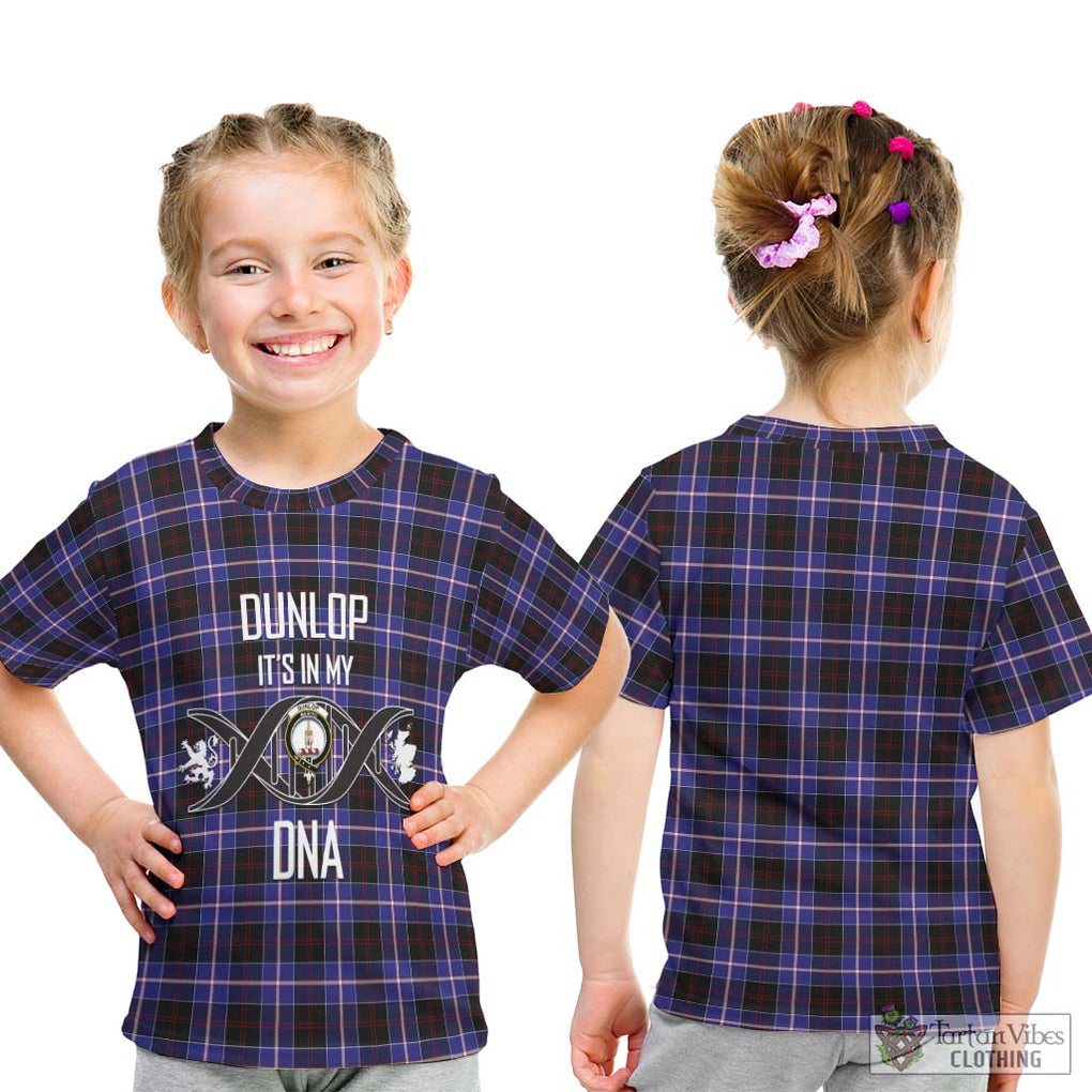 Dunlop Modern Tartan Kid T-Shirt with Family Crest DNA In Me Style - Tartanvibesclothing Shop