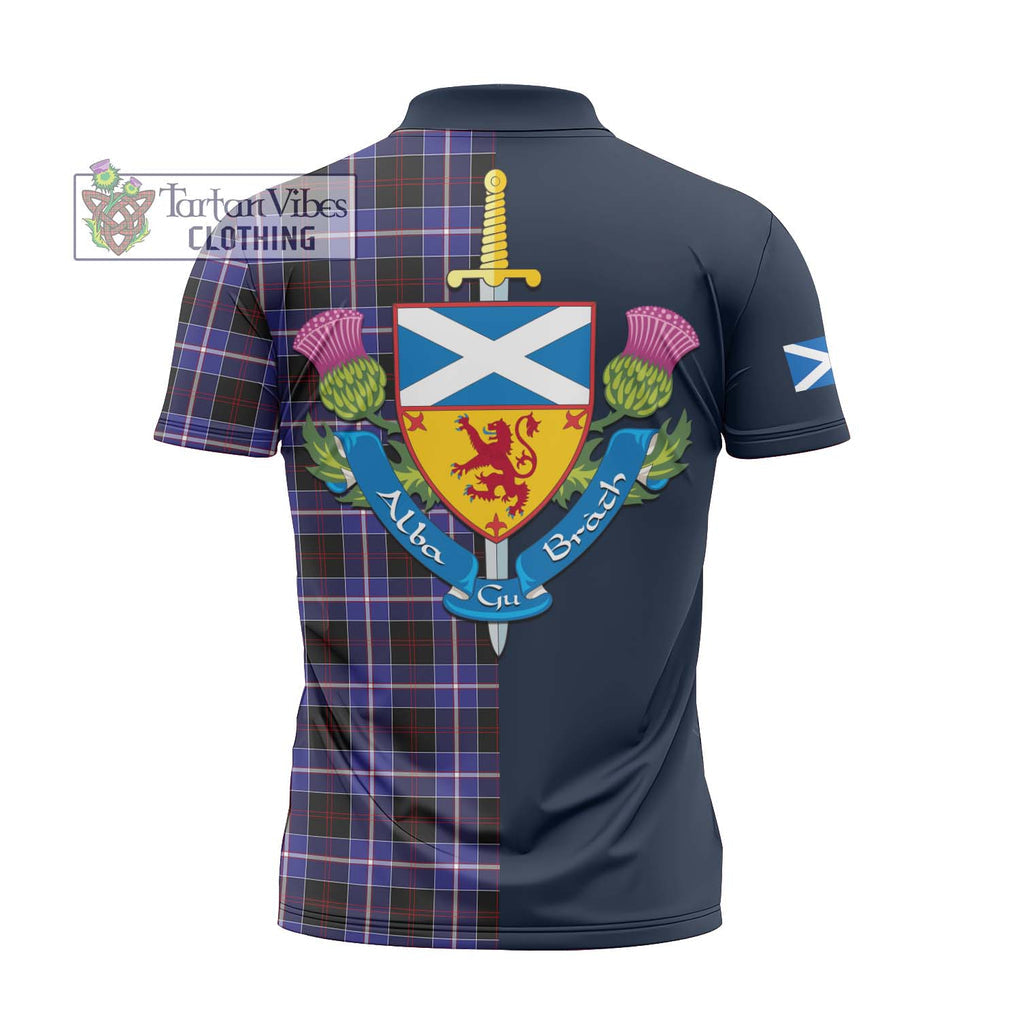 Tartan Vibes Clothing Dunlop Modern Tartan Zipper Polo Shirt with Scottish Lion Royal Arm Half Style