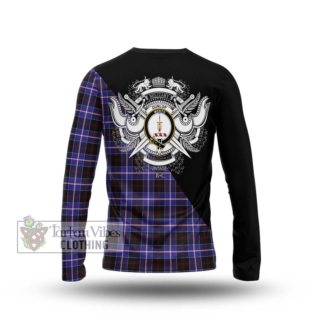 Dunlop Modern Tartan Long Sleeve T-Shirt with Family Crest and Military Logo Style - Tartanvibesclothing Shop