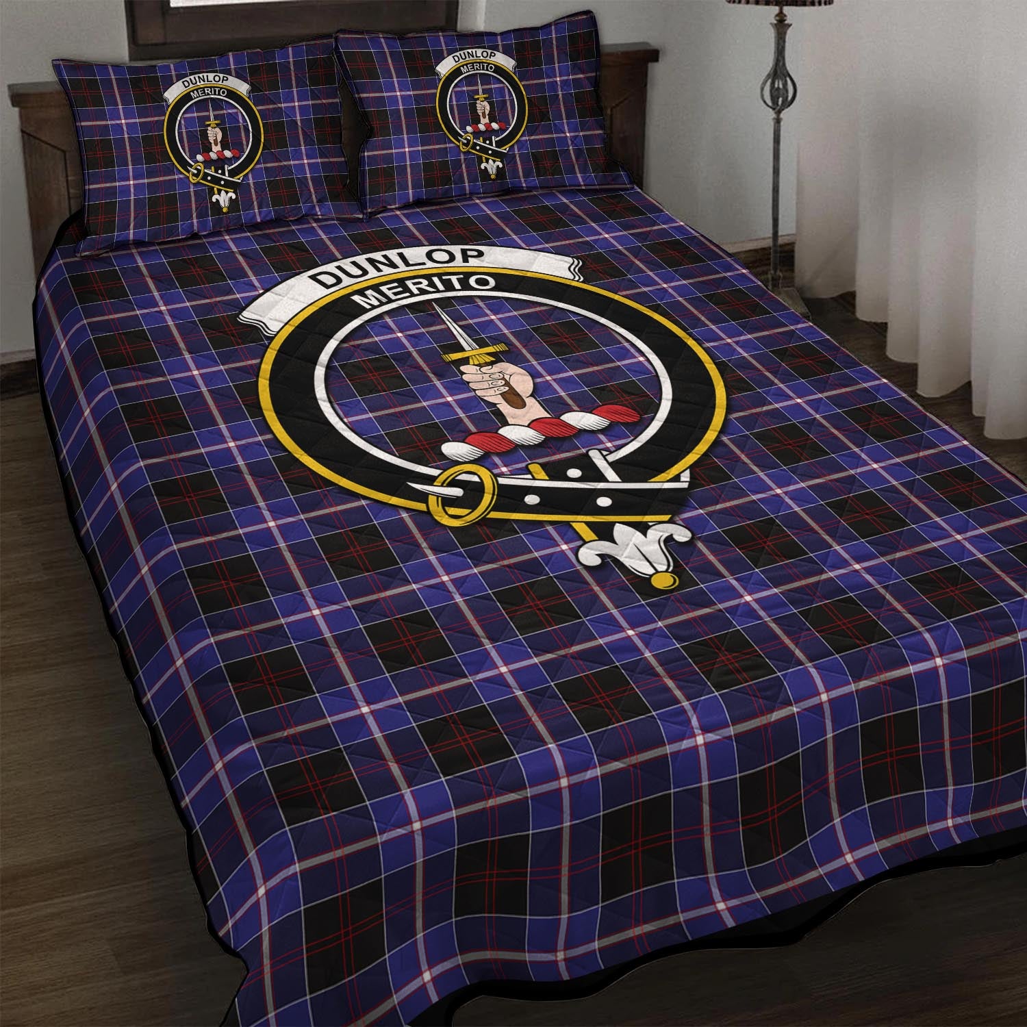 Dunlop Modern Tartan Quilt Bed Set with Family Crest - Tartanvibesclothing