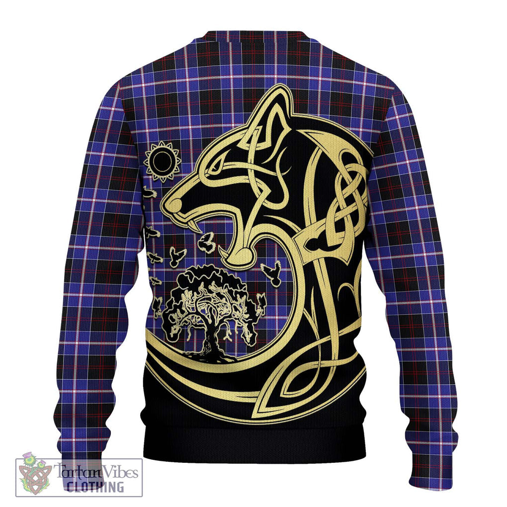 Dunlop Modern Tartan Knitted Sweater with Family Crest Celtic Wolf Style - Tartan Vibes Clothing