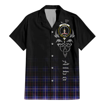 Dunlop Modern Tartan Short Sleeve Button Up Featuring Alba Gu Brath Family Crest Celtic Inspired