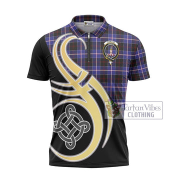 Dunlop Modern Tartan Zipper Polo Shirt with Family Crest and Celtic Symbol Style