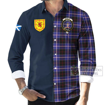 Dunlop Modern Tartan Long Sleeve Button Shirt Alba with Scottish Lion Royal Arm Half Style