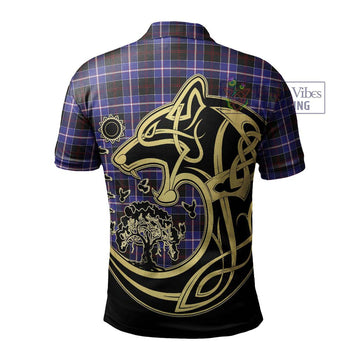 Dunlop Modern Tartan Polo Shirt with Family Crest Celtic Wolf Style