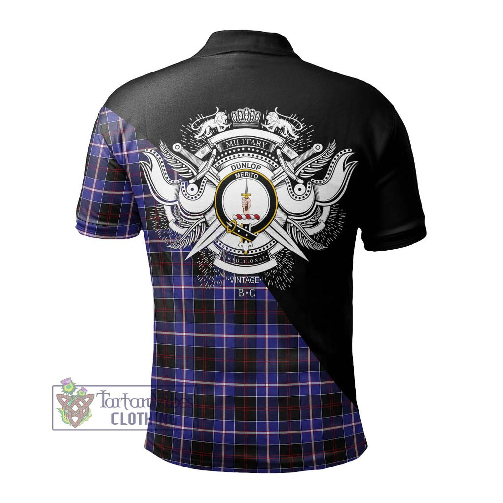 Dunlop Modern Tartan Polo Shirt with Family Crest and Military Logo Style - Tartanvibesclothing Shop