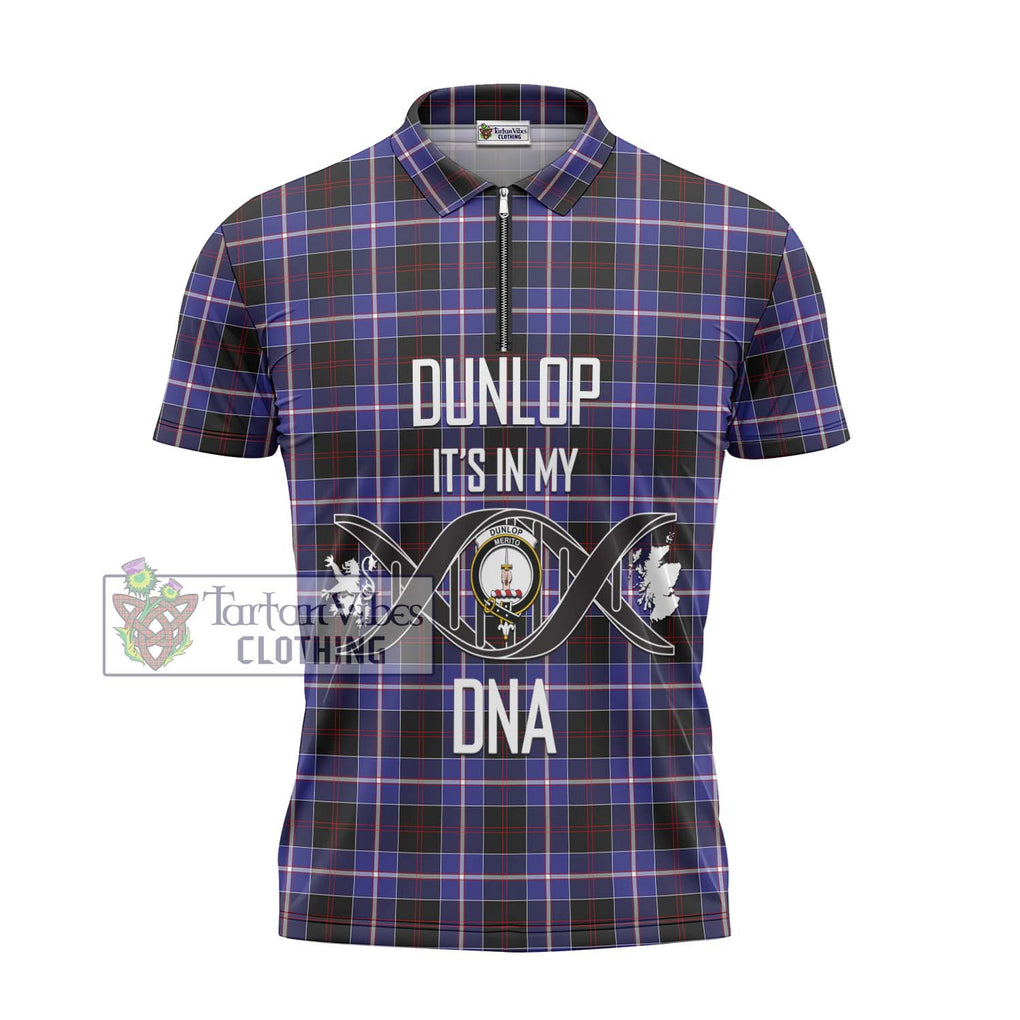 Dunlop Modern Tartan Zipper Polo Shirt with Family Crest DNA In Me Style - Tartanvibesclothing Shop