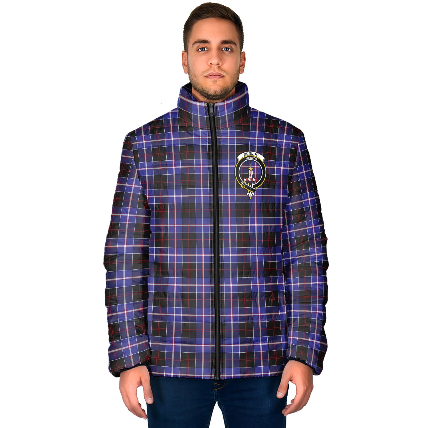 Dunlop Modern Tartan Padded Jacket with Family Crest - Tartanvibesclothing