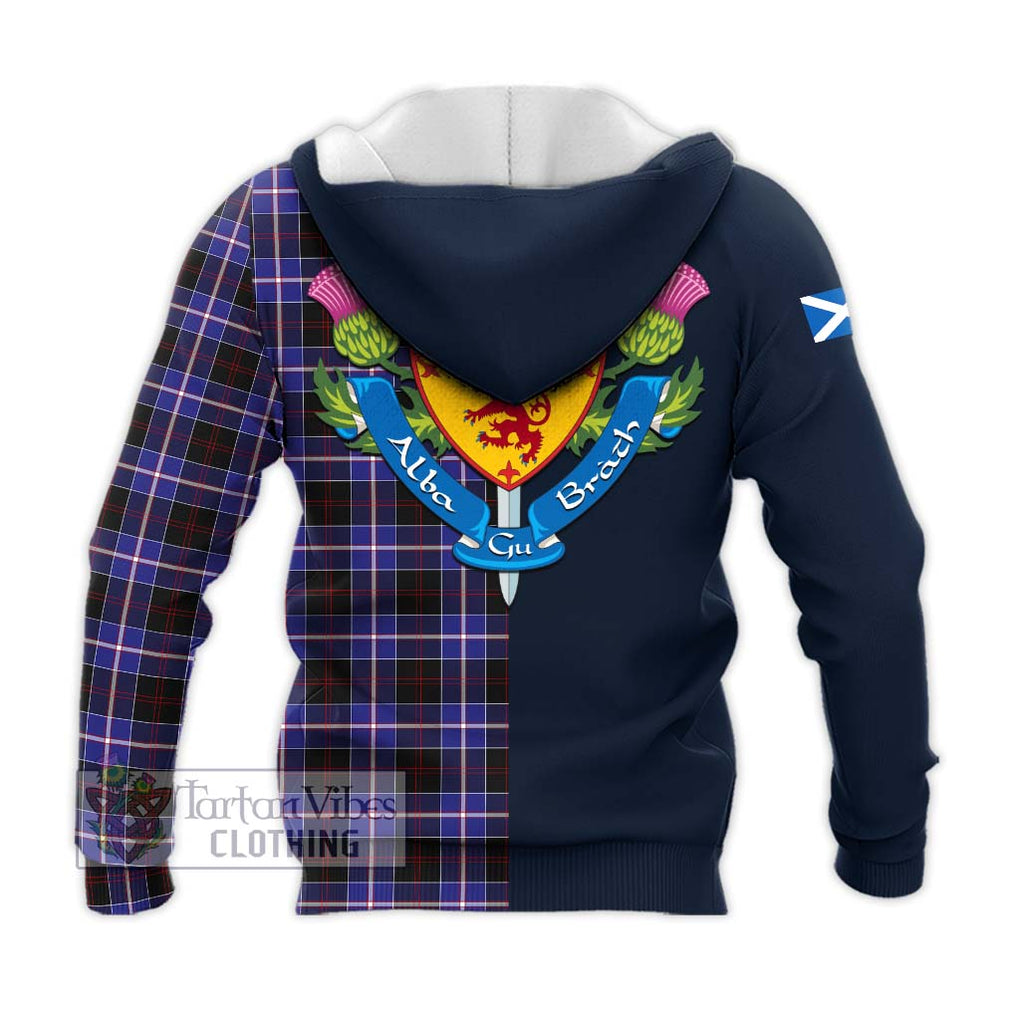 Tartan Vibes Clothing Dunlop Modern Tartan Knitted Hoodie with Scottish Lion Royal Arm Half Style