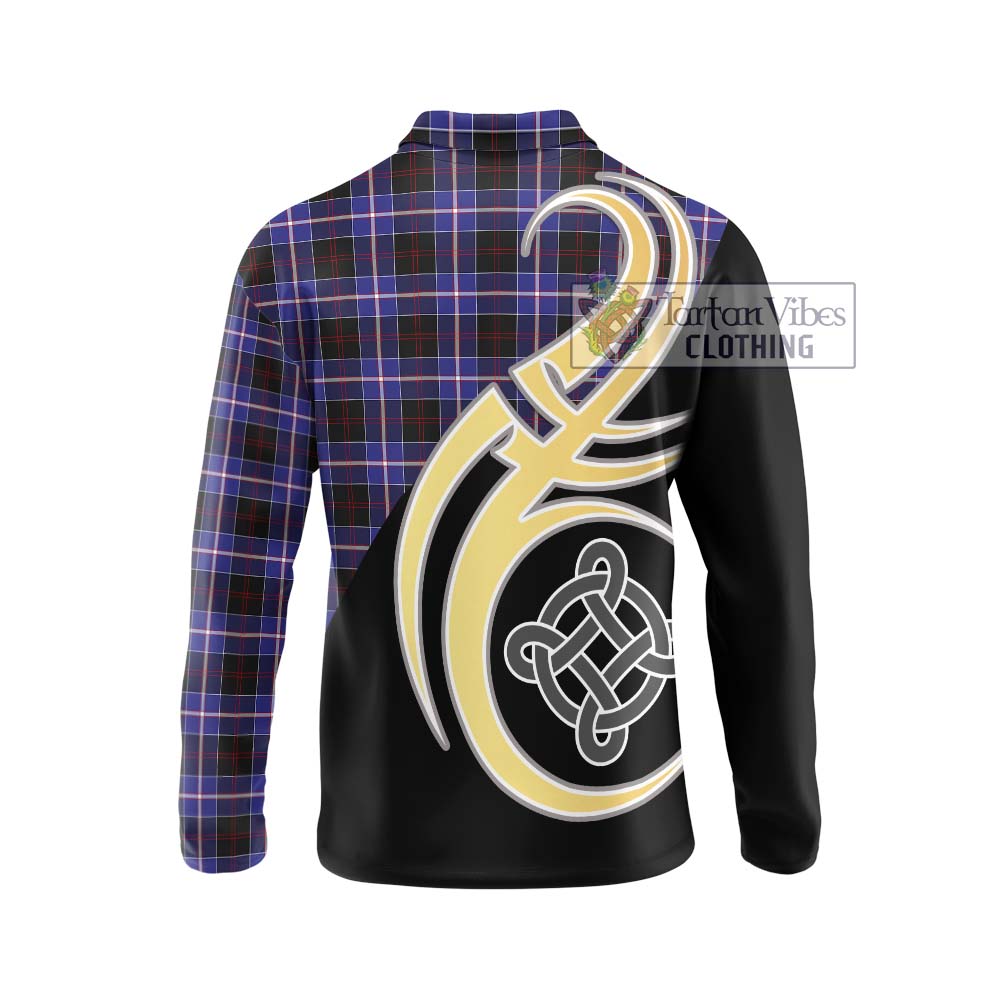 Dunlop Modern Tartan Long Sleeve Polo Shirt with Family Crest and Celtic Symbol Style - Tartan Vibes Clothing