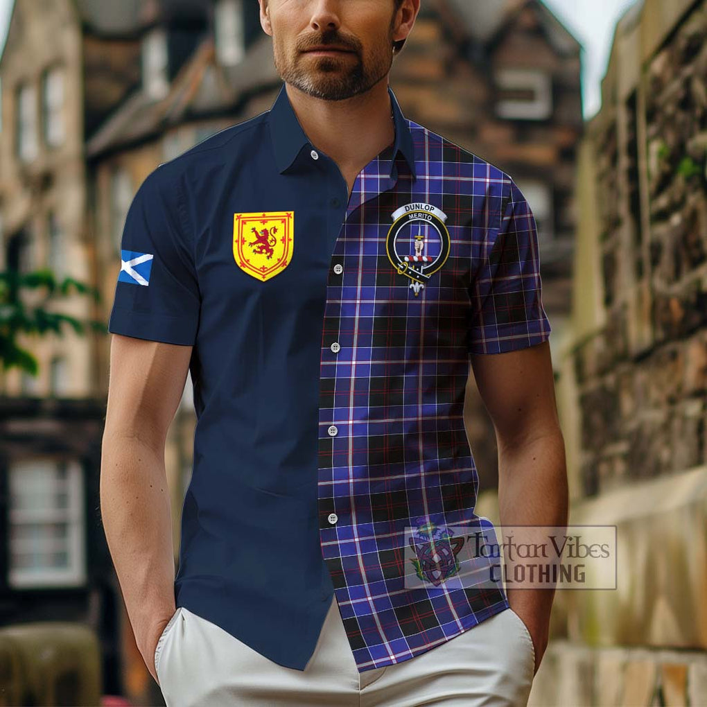 Tartan Vibes Clothing Dunlop Modern Tartan Short Sleeve Button Shirt with Scottish Lion Royal Arm Half Style