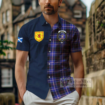 Dunlop Modern Tartan Short Sleeve Button Shirt Alba with Scottish Lion Royal Arm Half Style