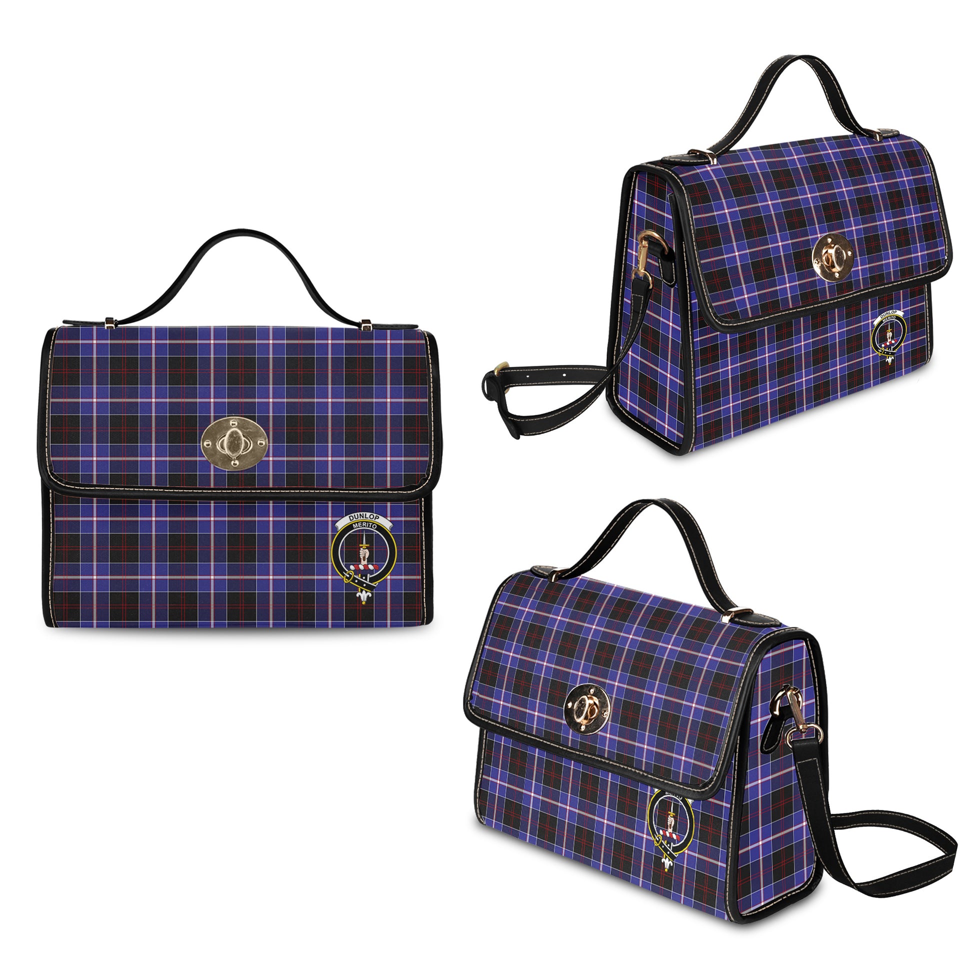 dunlop-modern-tartan-leather-strap-waterproof-canvas-bag-with-family-crest