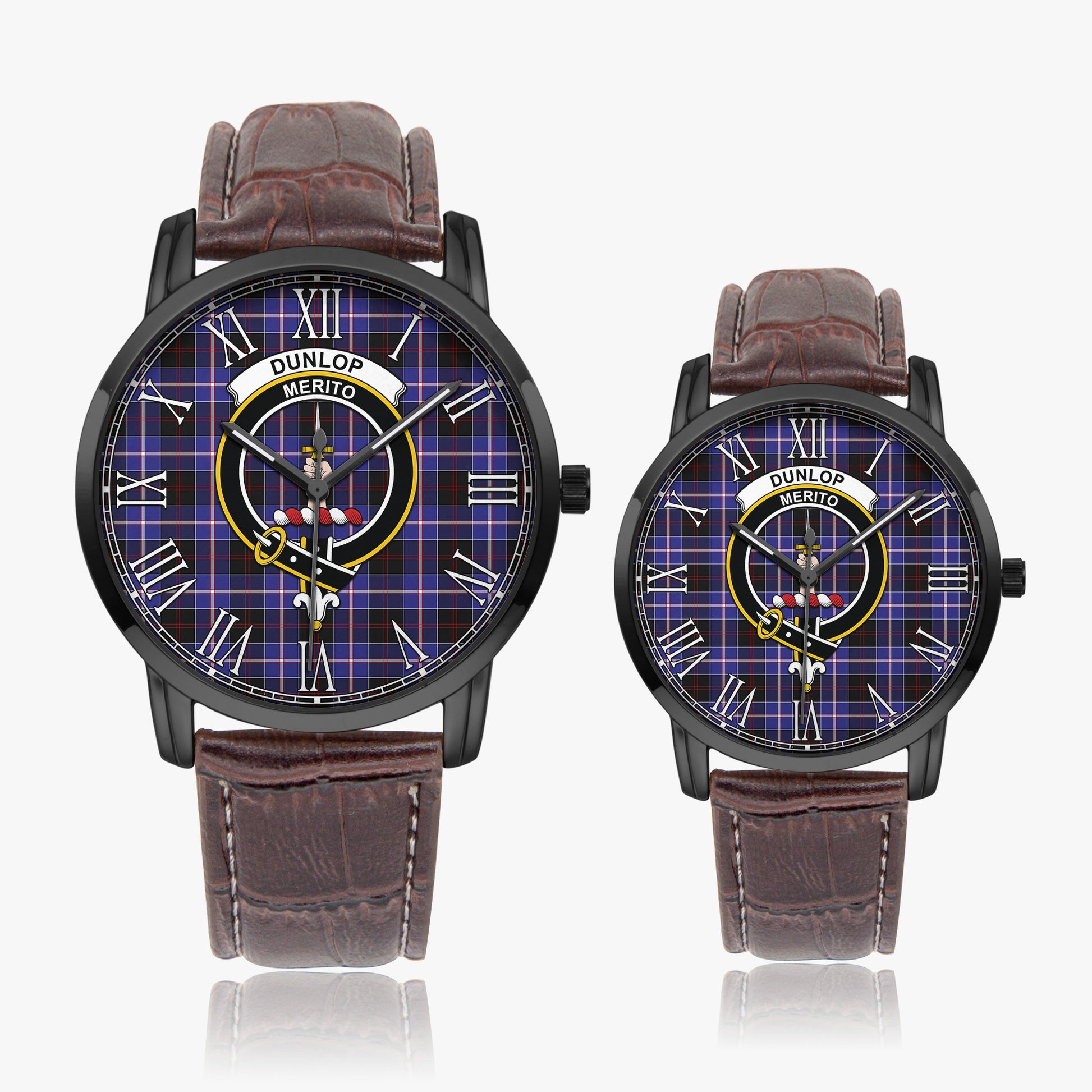 Dunlop Modern Tartan Family Crest Leather Strap Quartz Watch - Tartanvibesclothing