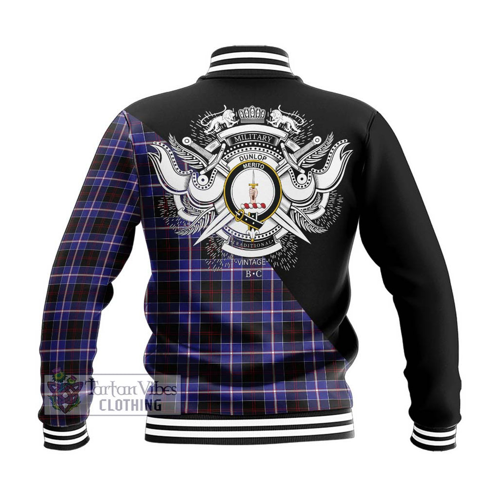 Dunlop Modern Tartan Baseball Jacket with Family Crest and Military Logo Style - Tartanvibesclothing Shop