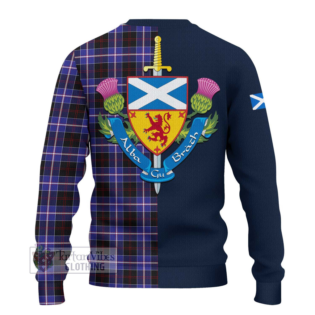 Tartan Vibes Clothing Dunlop Modern Tartan Knitted Sweater with Scottish Lion Royal Arm Half Style