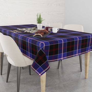 Dunlop Modern Tartan Tablecloth with Clan Crest and the Golden Sword of Courageous Legacy