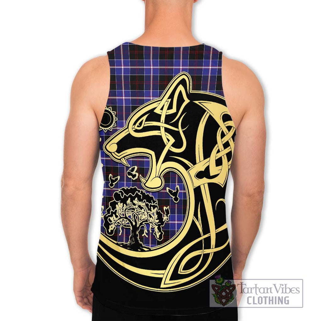 Dunlop Modern Tartan Men's Tank Top with Family Crest Celtic Wolf Style - Tartan Vibes Clothing