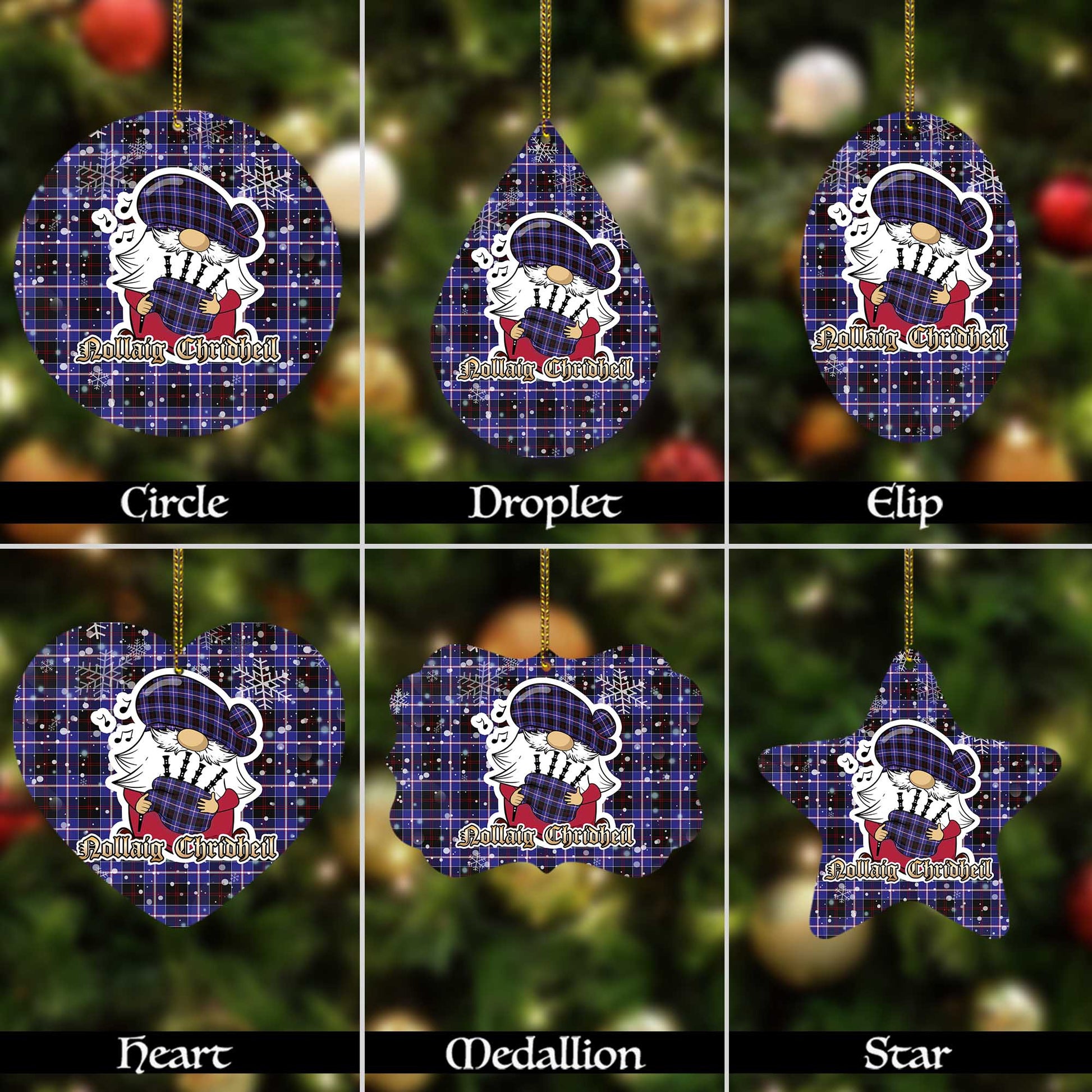 Dunlop Modern Tartan Christmas Ornaments with Scottish Gnome Playing Bagpipes Alumium - Tartanvibesclothing
