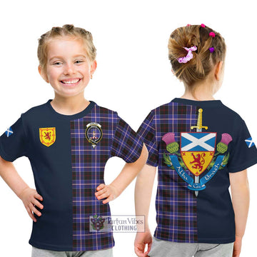 Dunlop Modern Tartan Kid T-Shirt with Scottish Lion Royal Arm Half Style