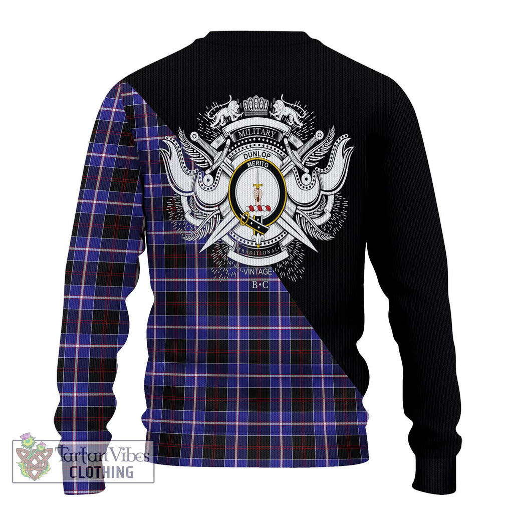 Dunlop Modern Tartan Knitted Sweater with Family Crest and Military Logo Style - Tartanvibesclothing Shop